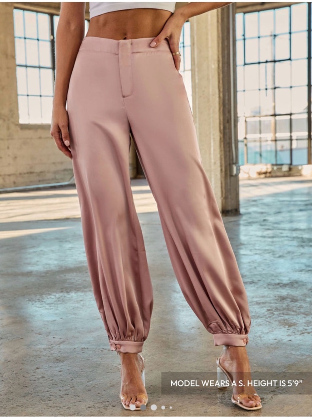 Vici Blush Satin Jogger Pants